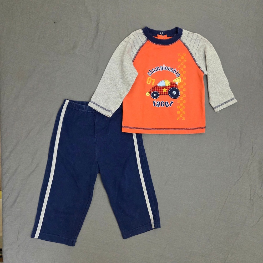Child of Mine by Carters Baby Boy 18M Race Car Raglan Shirt and Pants Set Orange